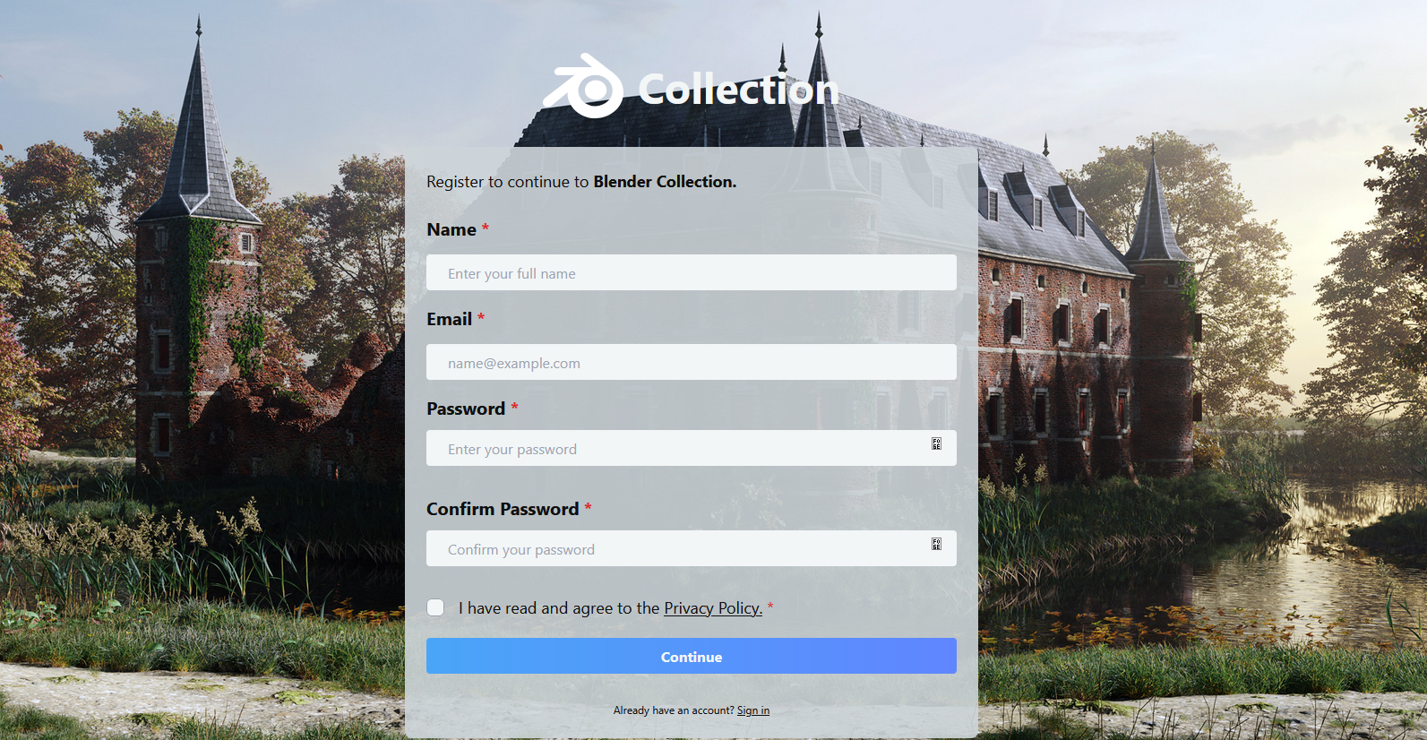 Account creation form
